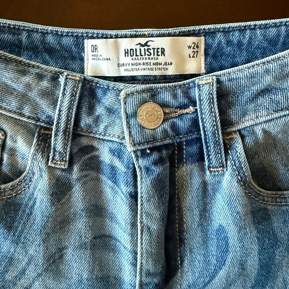 Hollister Women’s Curvy High-Rise Mom Blue Swirl Pattern Stretch Jeans W24 L27 - Picture 7 of 10